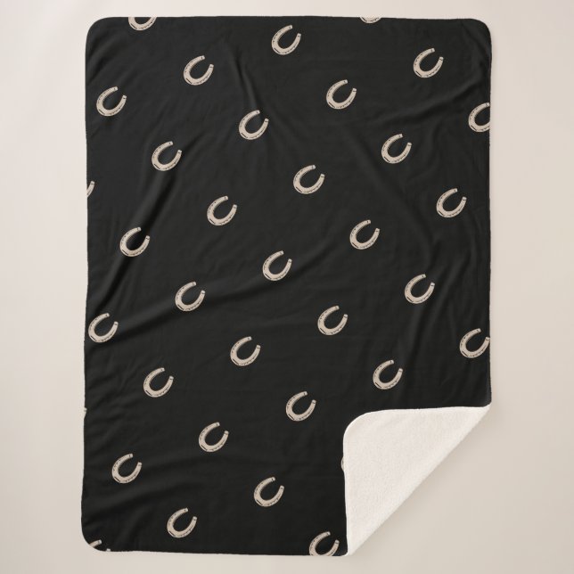 Equestrian Lucky Horse Shoe Pattern Sherpa Blanket (Front)