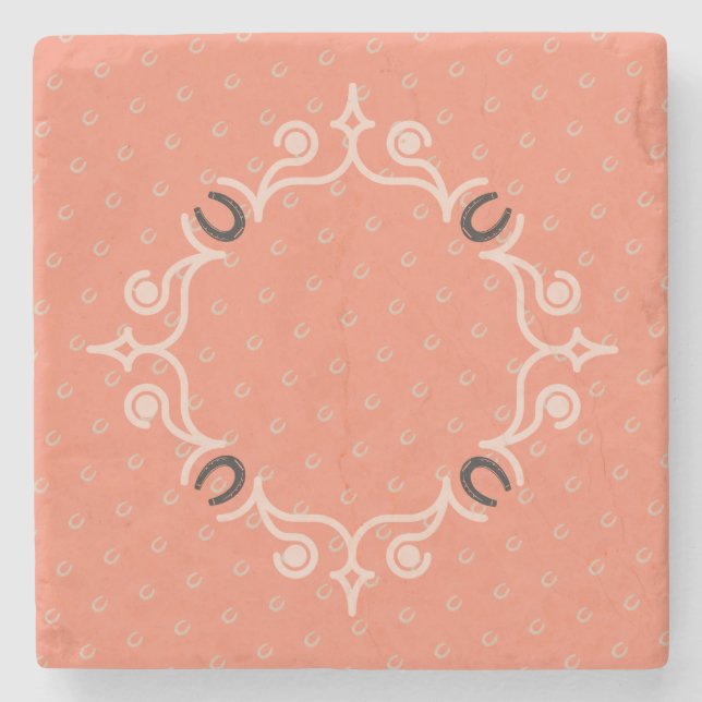 Equestrian Lucky Horseshoe Pattern Stone Coaster (Front)
