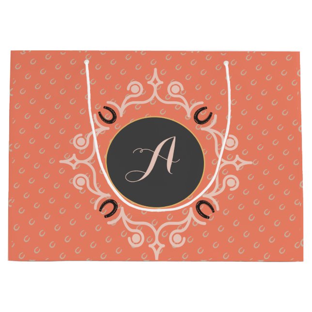 Equestrian Monogram Lucky Horse Shoe Large Gift Bag (Front)