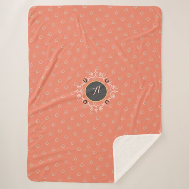 Equestrian Monogram Lucky Horse Shoe Sherpa Blanket (Front)