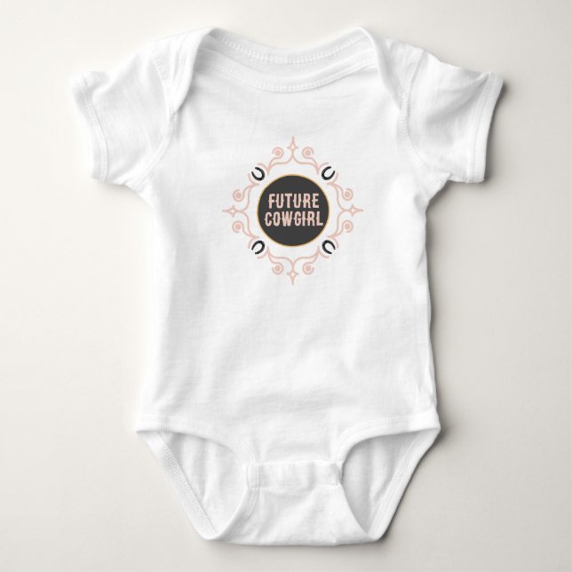 Equestrian Monogram Lucky Horseshoe Pattern Baby Bodysuit (Front)