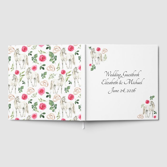 Equestrian Pink Floral Rustic Wedding  Guest Book (Full)