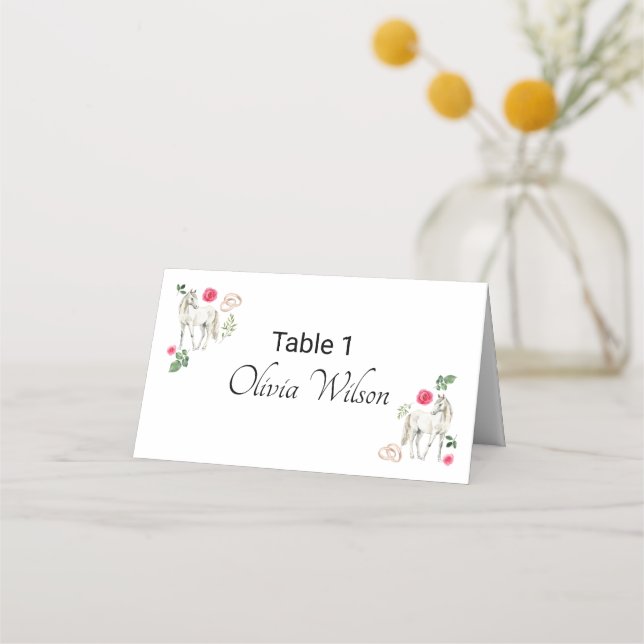 Equestrian Pink Floral Rustic Wedding Place Card (Front)
