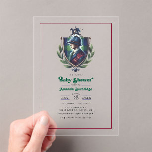 Equestrian Polo Crest Luxury Preppy Baby Shower Acrylic Invitations