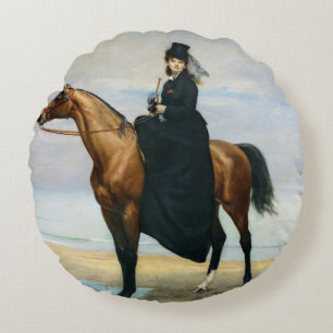 Equestrian Portrait of Mademoiselle Croizette Round Cushion