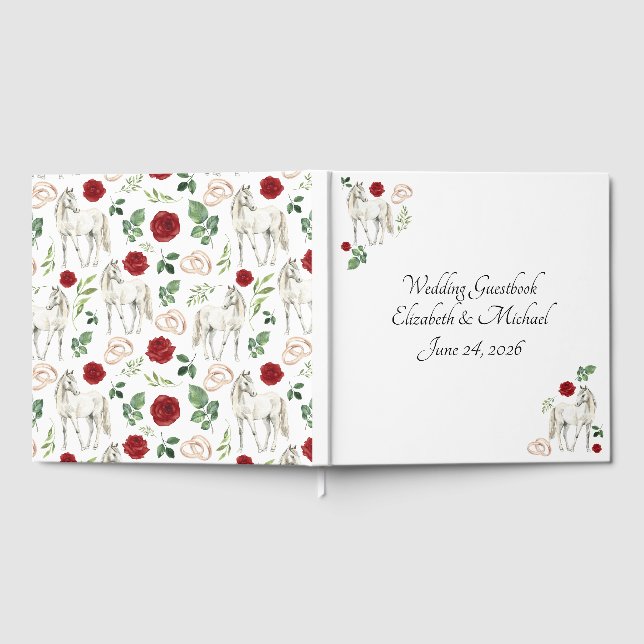 Equestrian Red Floral Rustic Wedding Guest Book (Full)