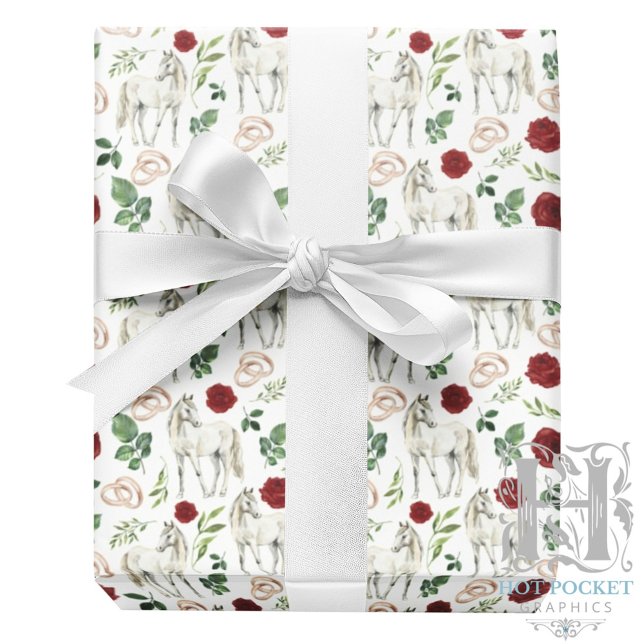 Equestrian Red Floral Wedding Gift Wrapping Paper (Creator Uploaded)