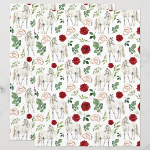 Equestrian Red Floral Wedding Scrapbook Paper