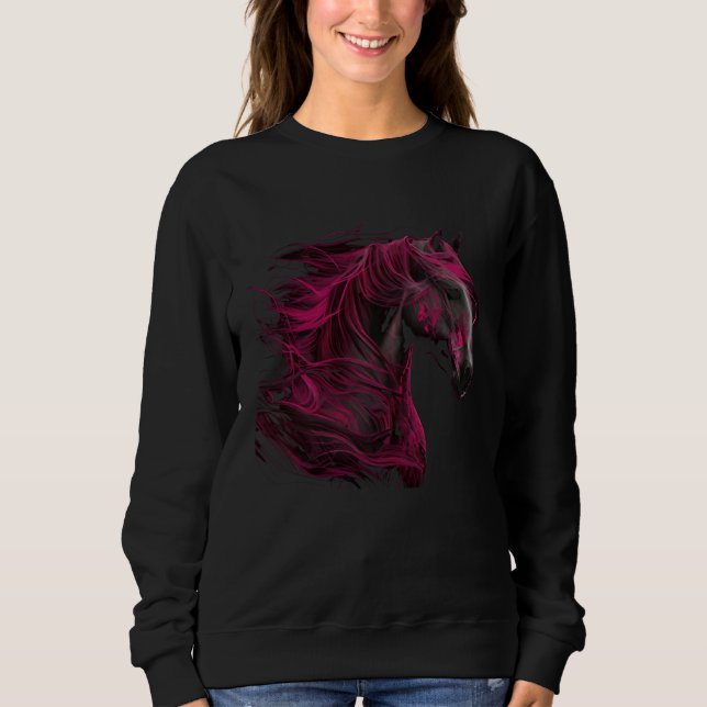 Equestrian Red Horse  Cowgirl Horseback Riding Fun Sweatshirt (Front)
