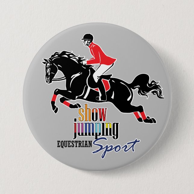 equestrian show jumping 7.5 cm round badge (Front)