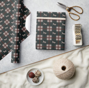 Equestrian Tartan Plaid Moody Christmas Green Wrapping Paper