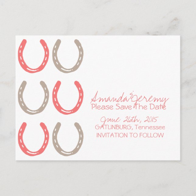 Equestrian Themed Horse Shoe Pattern Save The Date Announcement Postcard (Front)