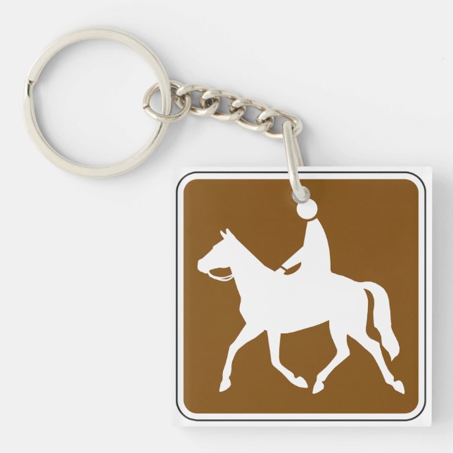 Equestrian Trail Riding Horse Silhouette Icon Key Ring (Front)