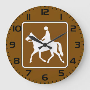 Equestrian Trail Riding Horse Silhouette Icon Large Clock