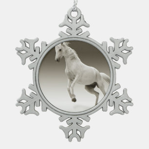 Equestrian White Mare Horse Snowflake Pewter Christmas Ornament