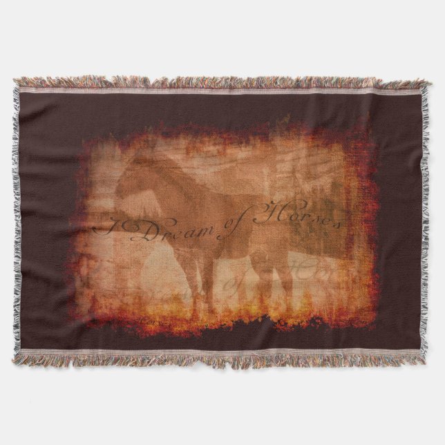 Equine Art and "I Dream of Horses" Quote Throw Blanket (Front)