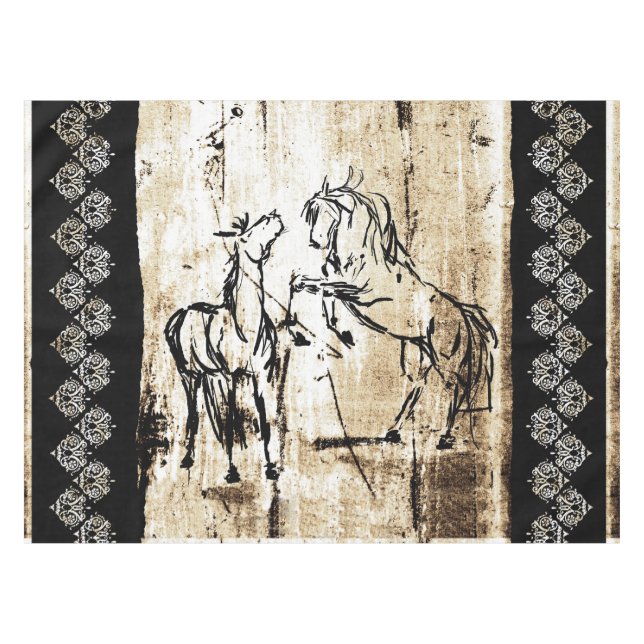 Equine Art Rearing Horses Tablecloth (Front (Horizontal))