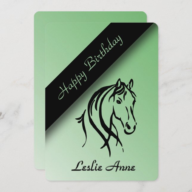 Equine Birthday Party Invitation Green (Front/Back)