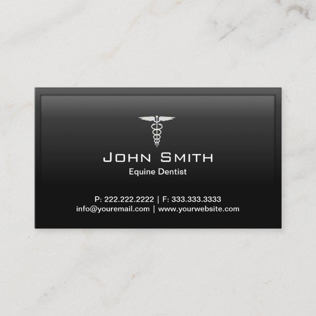 Equine Dentist Black Border Dental Business Card (Front)