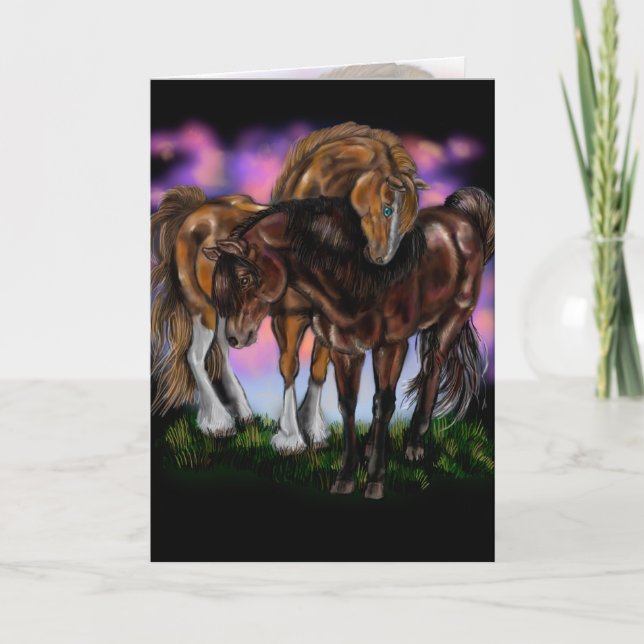 Equine Devotion~ sunset horses greeting cards (Front)