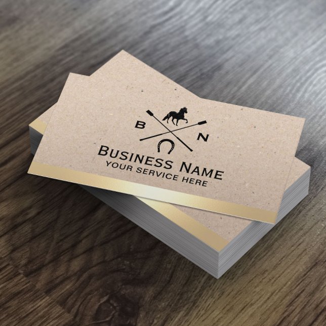 Equine Equestrian Horse Logo Modern Gold Border Business Card (Creator Uploaded)