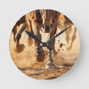 Equine Exodus Running Horses Photorealistic Artwor Round Clock