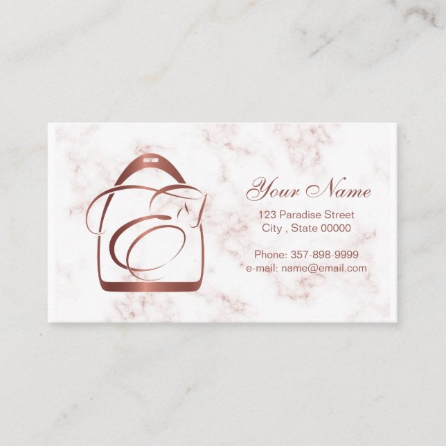 Equine in Rose Gold | Monogram E Horse  Business Card (Front)