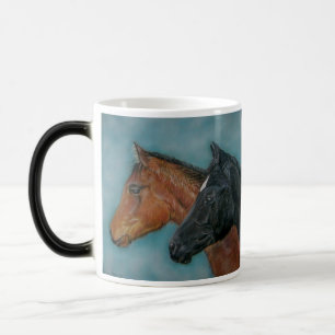 equine painting of black foal chestnut brown foal magic mug