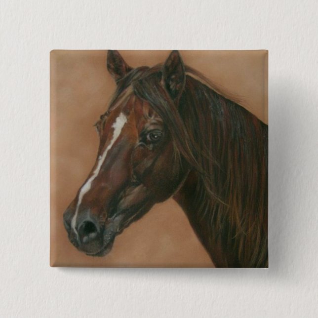 equine picture of chestnut mare brown horse 15 cm square badge (Front)