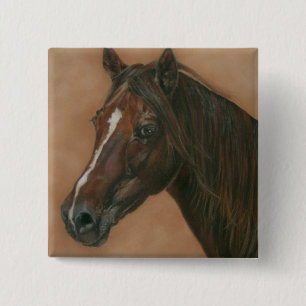 equine picture of chestnut mare brown horse 15 cm square badge