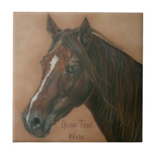 equine picture of chestnut mare brown horse ceramic tile