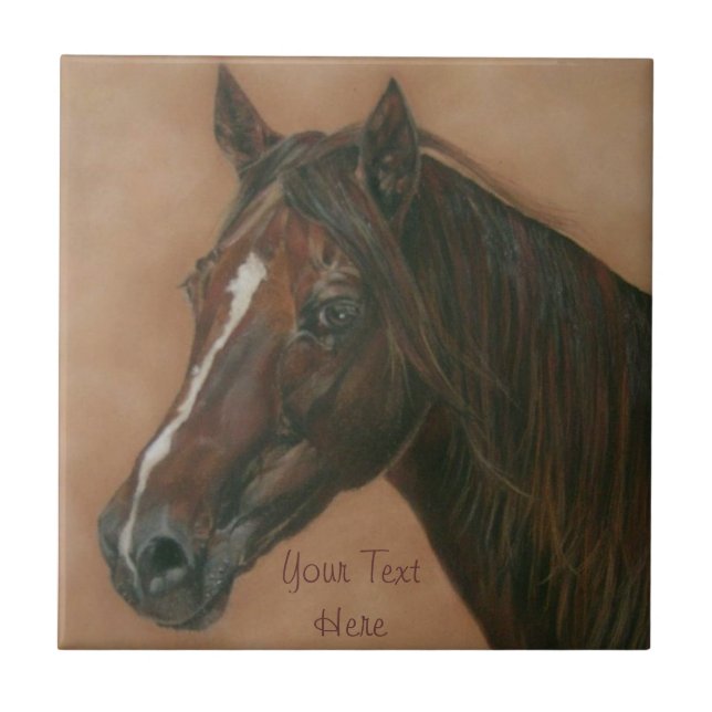 equine picture of chestnut mare brown horse ceramic tile (Front)