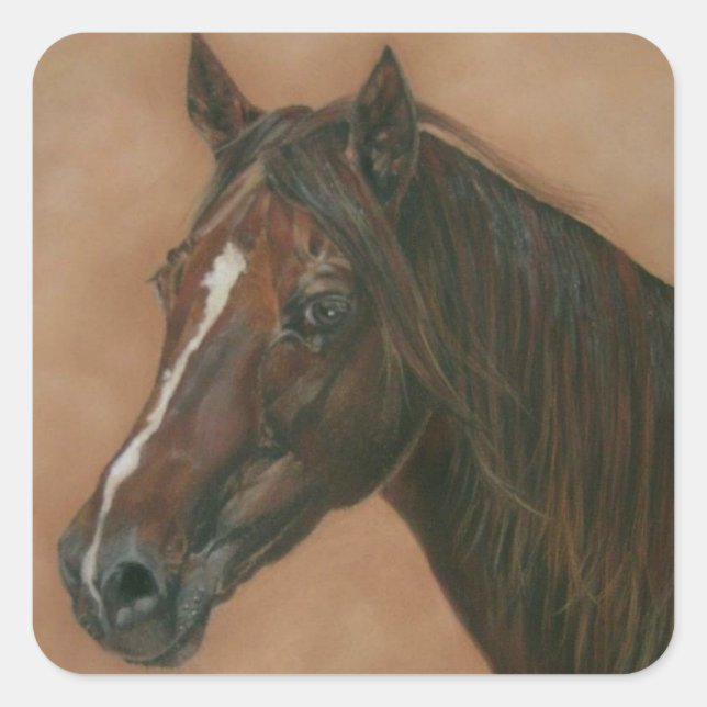 equine picture of chestnut mare brown horse square sticker (Front)