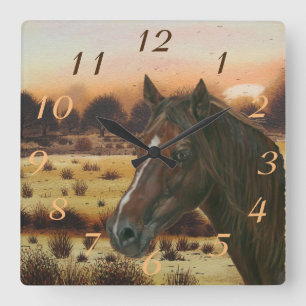 equine picture of chestnut mare brown horse square wall clock