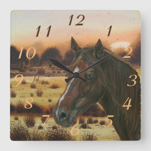 equine picture of chestnut mare brown horse square wall clock