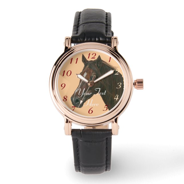equine picture of chestnut mare brown horse watch (Front)