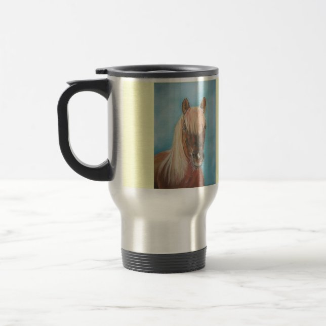equine picture of chestnut mare horse travel mug (Left)