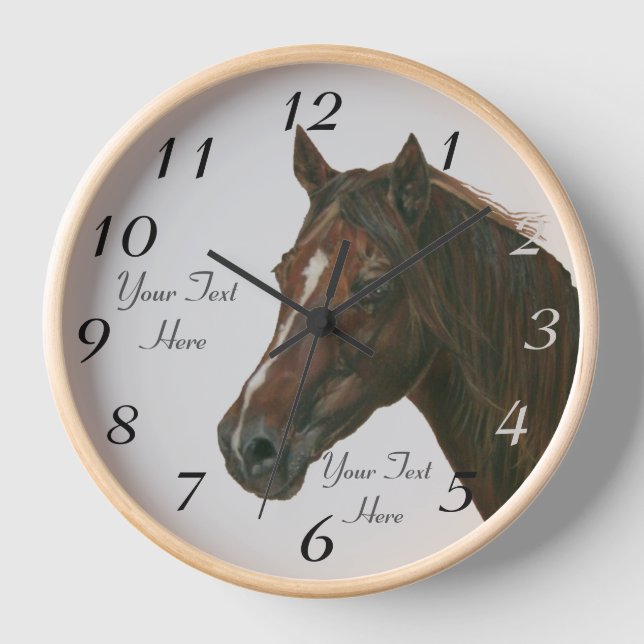 equine portrait of chestnut mare brown horse clock (Front)
