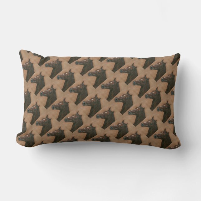 equine portrait of chestnut mare brown horse lumbar cushion (Front)