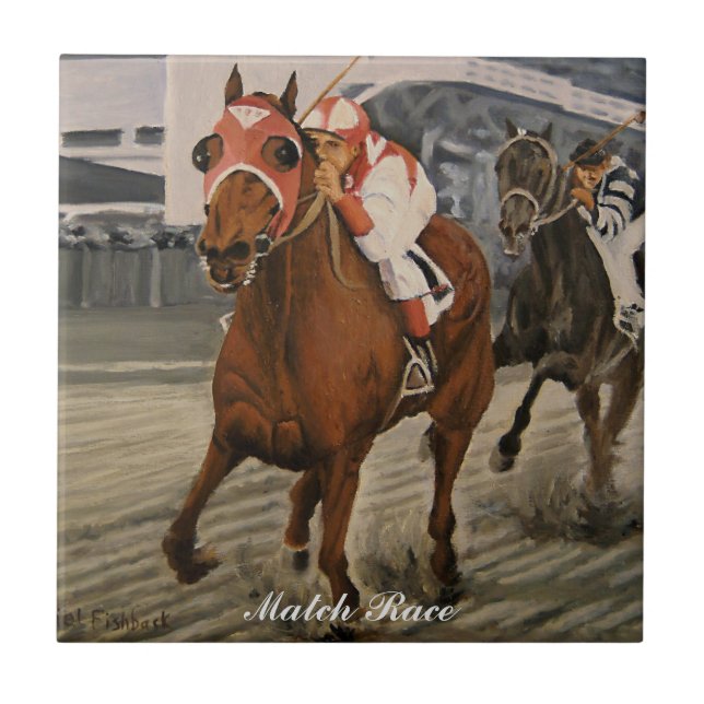 Equine Thoroughbred Wins Big Race Ceramic Tile (Front)