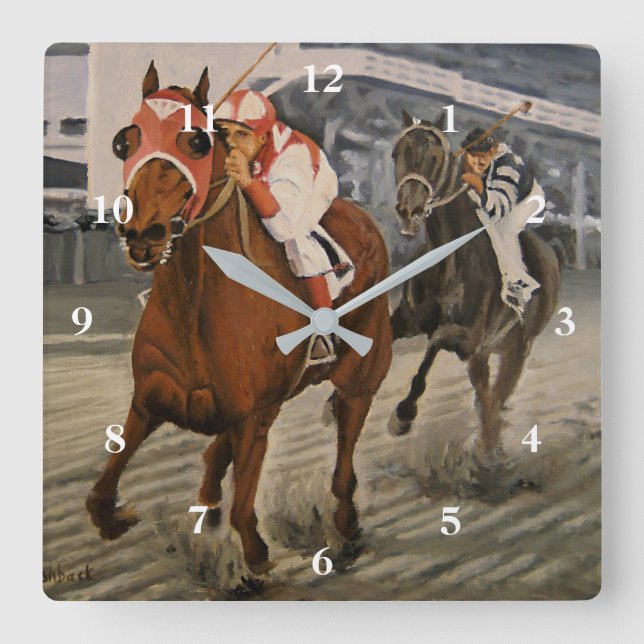 Equine Thoroughbred Wins Horse Race Square Wall Cl Clock (Front)