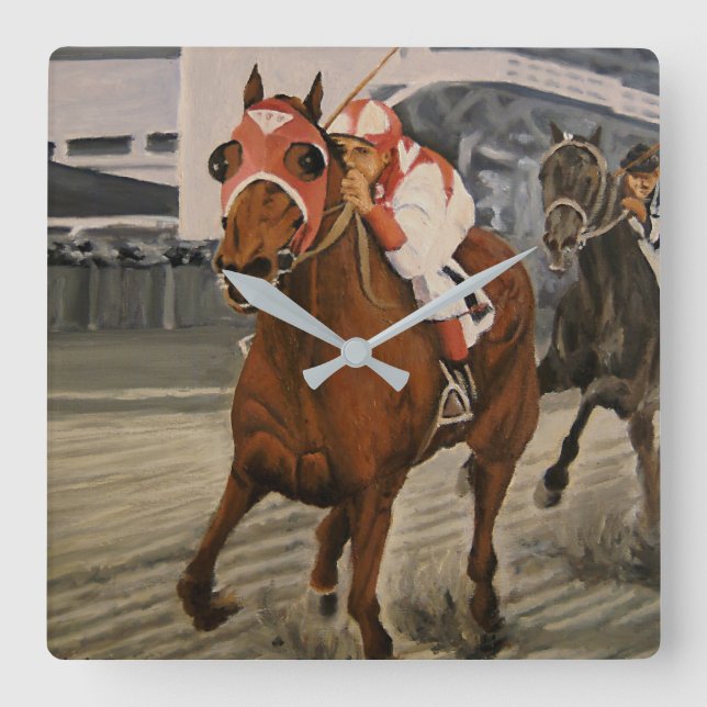 Equine Thoroughbred Wins Horse Race Square Wall Cl Square Wall Clock (Front)