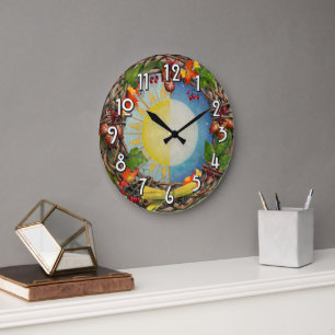 Equinox Sun and Moon Wreath Large Clock