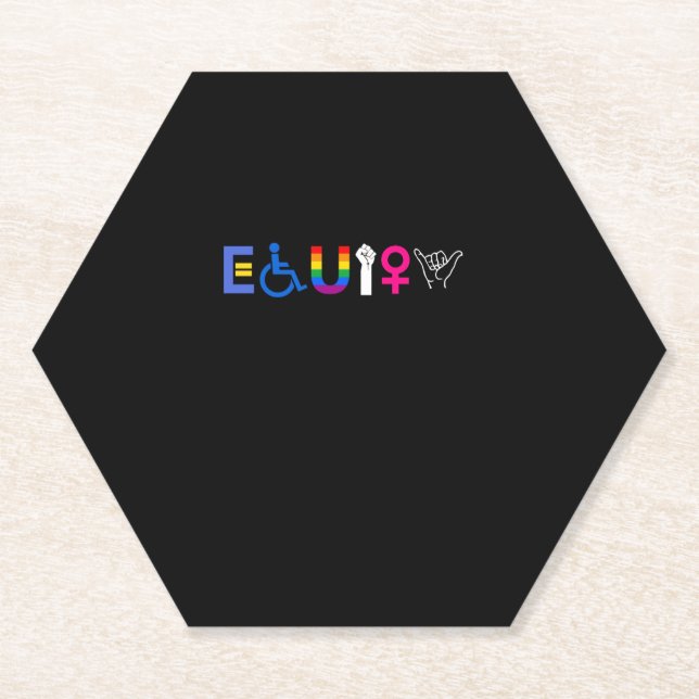 _EQUITY_ Equal Rights LGBTQ Ally Unity Pride Femin Paper Coaster (Front)
