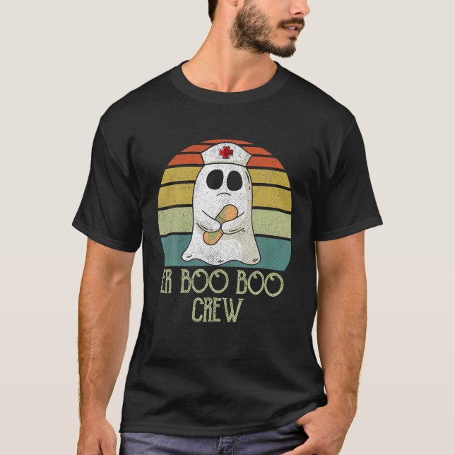 ER Boo Boo Crew Ghost Nurse Retro Halloween T-Shirt (Front)