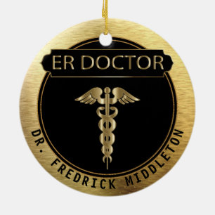 ER Doctor  👨‍⚕️ - UpScale Black and Gold Ceramic Ornament