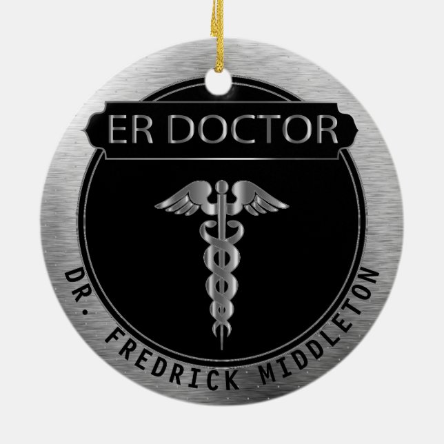 ER Doctor 👨‍⚕️  - UpScale Black and Silver Ceramic Ornament (Back)