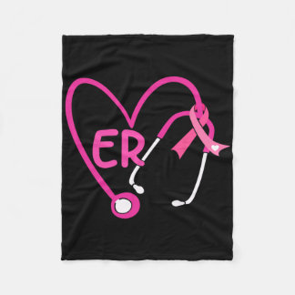 Er Heart Stethoscope Pink Ribbon Breast Cancer Er Fleece Blanket