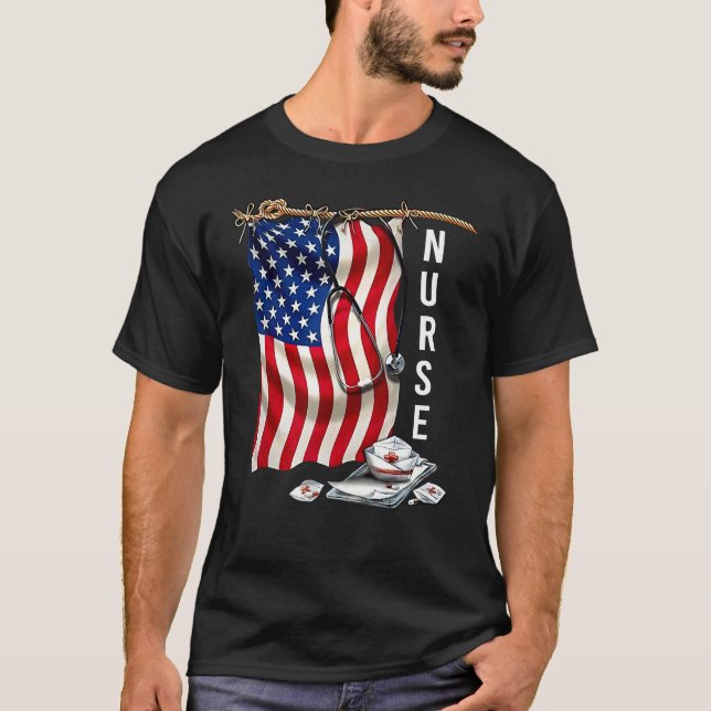 ER Nurse 4th of July American Flag Patriotic USA S T-Shirt (Front)