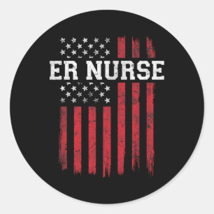 Er Nurse American Flag Usa Patriot Patriotic Nursi Classic Round Sticker